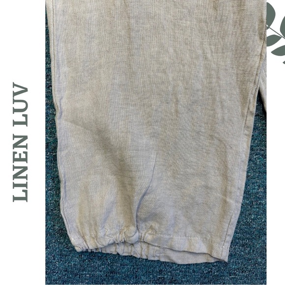 Linen Luv Cropped Pant Elastic Knit Waist front Button Detail Pockets Natural - Picture 4 of 8